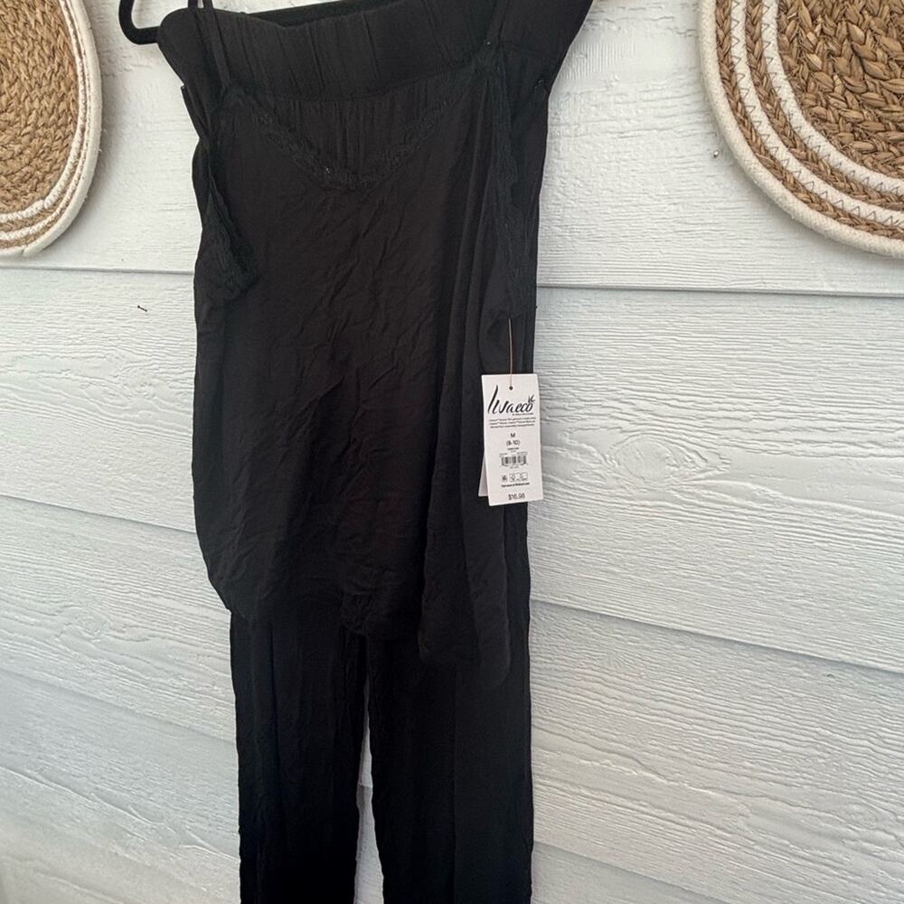 NWT Women's black pajama set with Cami Top & Wide Leg Pants Size M